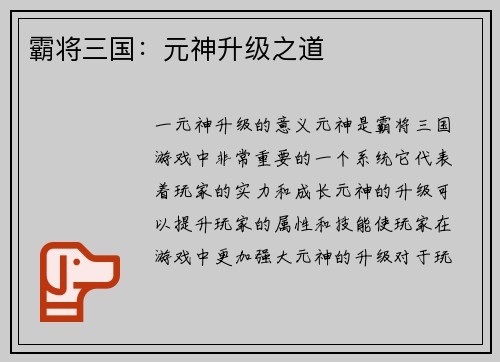 霸将三国：元神升级之道